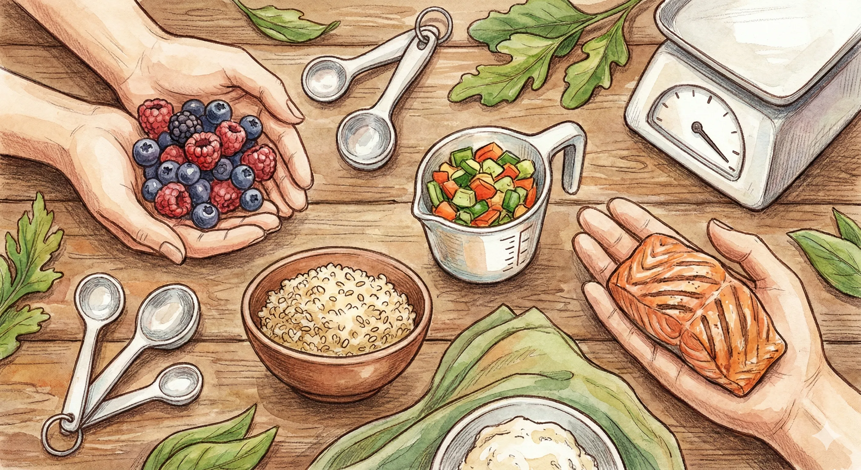 Illustration of a balanced plate for the portion size guide